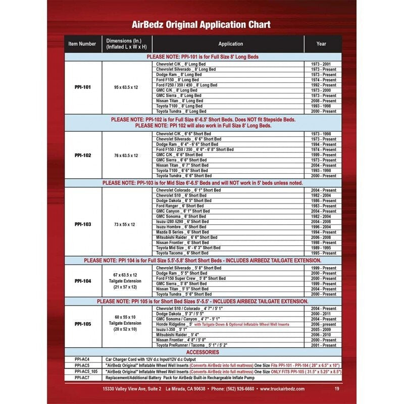 AirBedz 6' - 6.5' Short Bed Air Mattress